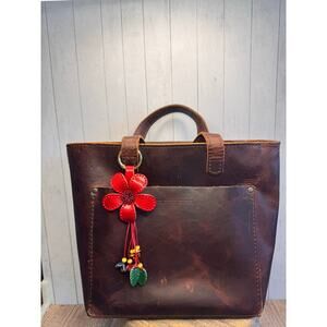 Red Daisy Purse Charm Genuine Leather Flower Red Bag Charm NEW FAST SHIP